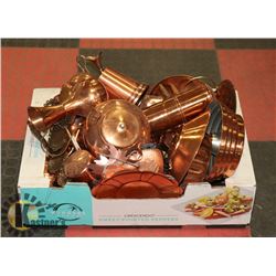 LARGE BOX OF ASSORTED BRASS.