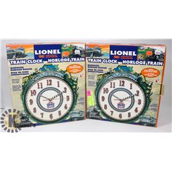 LOT OF 2 LIONEL 100TH ANNIVERSARY TRAIN CLOCKS.
