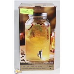 NEW MASON JAR COLD DRINK GLASS DISPENSER 4 LITERS