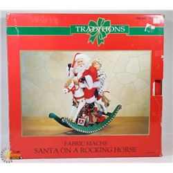 SANTA ON A ROCKING HORSE 18" HIGH, PAPER MACHE AND