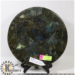 LARGE LABRADORITE PLATE WITH STAND.