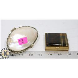 MOTHER OF PEARL CLAM SHELL TRINKET BOX W/TIGERS