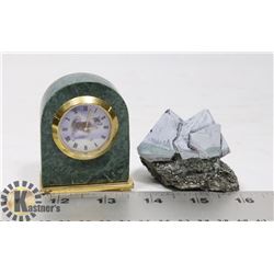 SMALL ROCK CLOCK WITH TWIN GREY MINERAL PYRAMID
