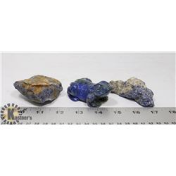 LAPIS LAZULI BLUE FROG WITH 2 BLUE ROCKS