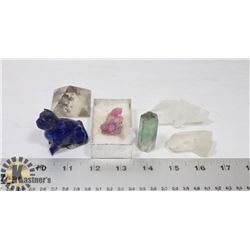 TWO QUARTZ CRYSTALS WITH SMOKY QUARTZ PYRAMID AND