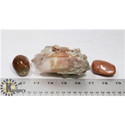 MULTI FAUCETED QUARTZ CRYSTAL WITH 2 BROWN ROCKS