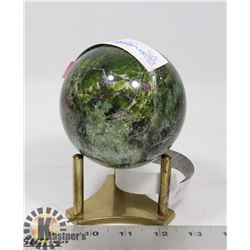 GREEN STONE GLOBE ON STAND