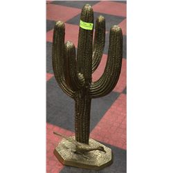 BRASS CACTUS WITH ROAD RUNNER 29" TALL