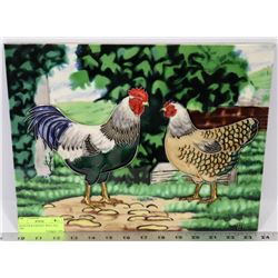 ROOSTER & CHICKEN WALL TILE ART