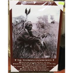 "THE TEN INDIAN COMMANDMENTS" ON STRETCHED CANVAS