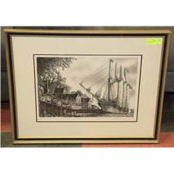 DRAWING OF 4 MASTED SCHOONER SIGNED BY ARTIST