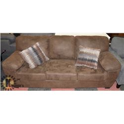 WALNUT BROWN FABRIC 88" SOFA W/ 2 ACCENT CUSHIONS