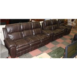 NEW BROWN LEATHERETTE RECLINING 2 PC 86" SOFA WITH