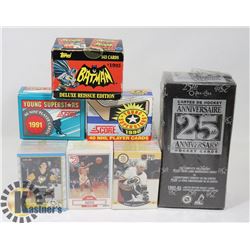 BOX OF ASSORTED SPORTS CARDS AND BATMAN CARDS