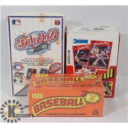 3 BOXES WITH UNOPENED PACKS OF 1988, 1990, 1991