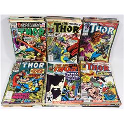 BOX OF 50+ ASSORTED VINTAGE THOR COMICS.