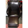 Image 1 : BROWN LEATHER CHAIR AND FOOT STOOL