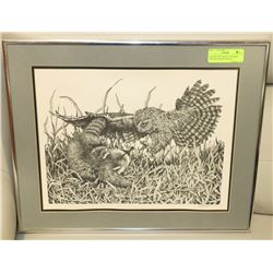 FOX AND OWL SKETCH FRAMED AND MATTED BY NORTON
