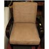 Image 1 : WOOD AND BROWN 31" MICROFIBRE ARMCHAIR.