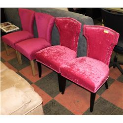 LOT OF 4 FUSCHIA VELVET UPHOLSTERED DINING CHAIRS,