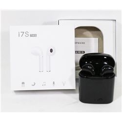 NEW I7S WIRELESS BLUE TOOTH EARBUD HEADPHONES ON