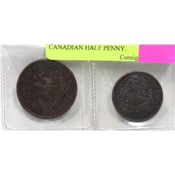 1854 CANADIAN PENNY & 1837 CANADIAN HALF PENNY.
