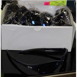 BOX OF DARK PURPLE/BLUE OAKLEY STYLED SUNGLASSES.