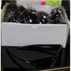 BOX OF DARK PURPLE/BLUE OAKLEY STYLED SUNGLASSES.