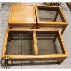 OAK COFFEE AND END TABLE SET,