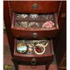 Image 3 : WOOD JEWELLERY BOX WITH CONTENTS, 16"X11.25"X40.5"