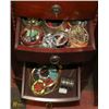 Image 4 : WOOD JEWELLERY BOX WITH CONTENTS, 16"X11.25"X40.5"