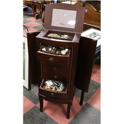 WOOD JEWELLERY BOX WITH CONTENTS