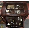 Image 2 : WOOD JEWELLERY BOX WITH CONTENTS