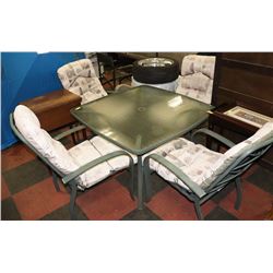 METAL AND GLASS PATIO TABLE WITH 4 CHAIRS
