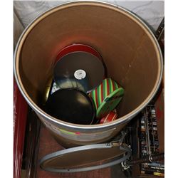 CARDBOARD BARREL WITH 20 GIFT TINS INSIDE- MOST