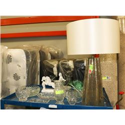 SHELF OF ASSORTED CRYSTAL CUT GLASS ORNAMENTS