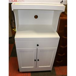WHITE MICROWAVE STAND ON WHEELS, 24"X15"X48"