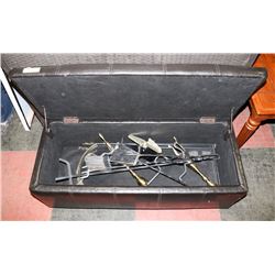 LEATHERETTE STORAGE OTTOMAN WITH FIREPLACE SCREEN