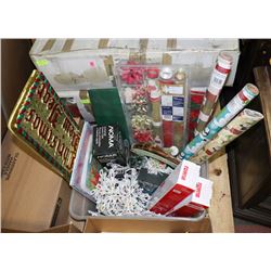 BOX OF CHRISTMAS ITEMS INCL 2 NEW PACKS OF ICICLE