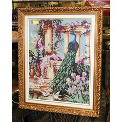 GOLD TONE FRAMED NEEDLEPOINT PICTURE