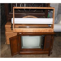 CONSOLE TV SOLD WITH DRESSER, MIRROR, LIGHT