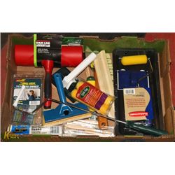 BOX OF PAINTING SUPPLIES.