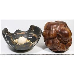 LARGE WOOD CARVED MONKEY COVERING ITS FACE AND