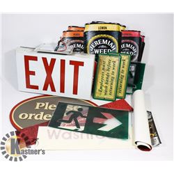 BOX OF COMMERCIAL SIGNS INCL. LIT EXIT