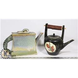 2 HANDCRAFTED POTTERY TEA POTS