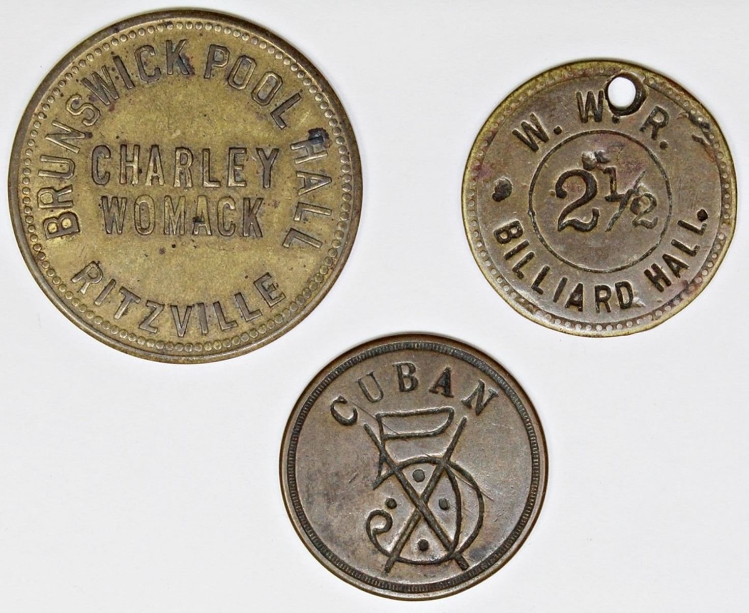 3 BILLIARD ROOM, POOL, TRADE TOKENS