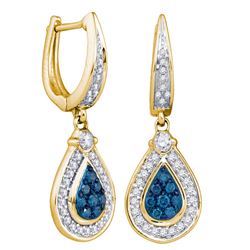 10kt Yellow Gold Womens Round Blue Colored Diamond Tear
