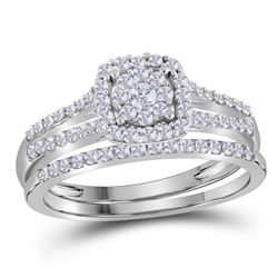 10K White Gold Bridal Cluster Halo Real Diamond Engagem
