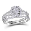 10K White Gold Bridal Cluster Halo Real Diamond Engagem