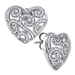 10KT White Gold 0.54CTW DIAMOND HEART EARRINGS